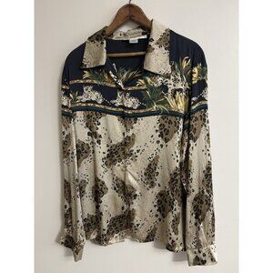 Jessica Holbrook Leopard Print SILK Shirt Cheetah Cat Animal Print Shirt Medium